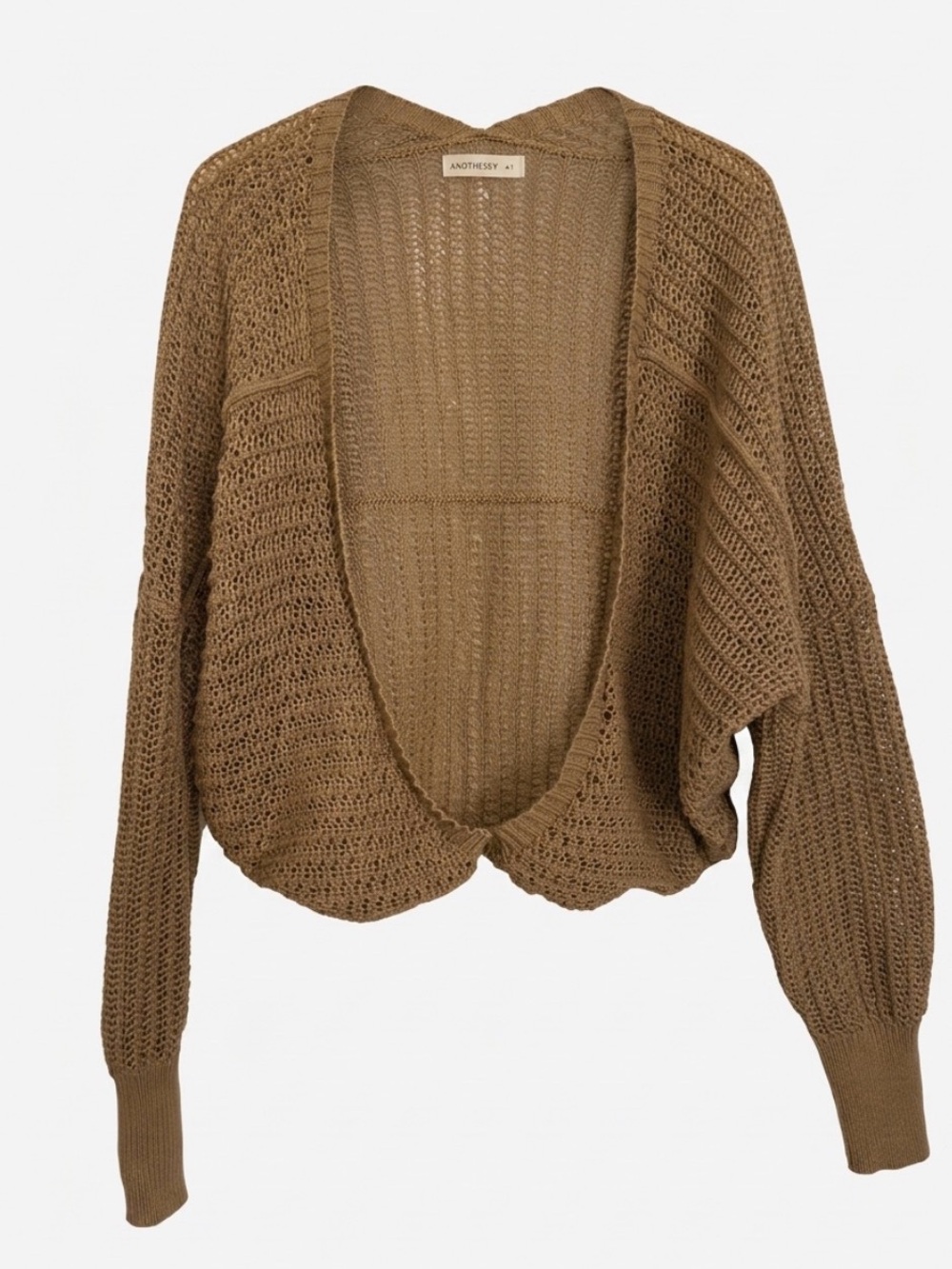 Open-Knit Cropped Cardigan in Taupe